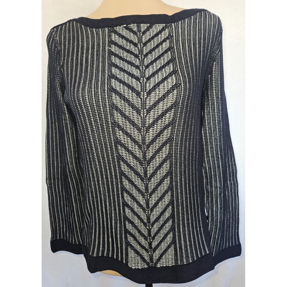 Nautica Navy & White Knit Sweater Chevron Back Lightweight Women's Size M